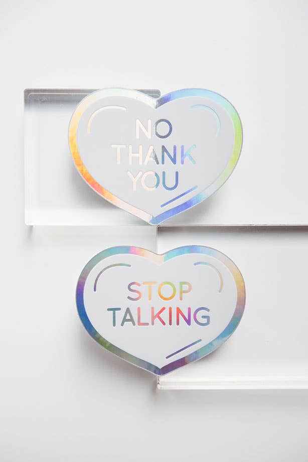 Stop Talking Conversation Heart Holographic Sticker - Time's Reel