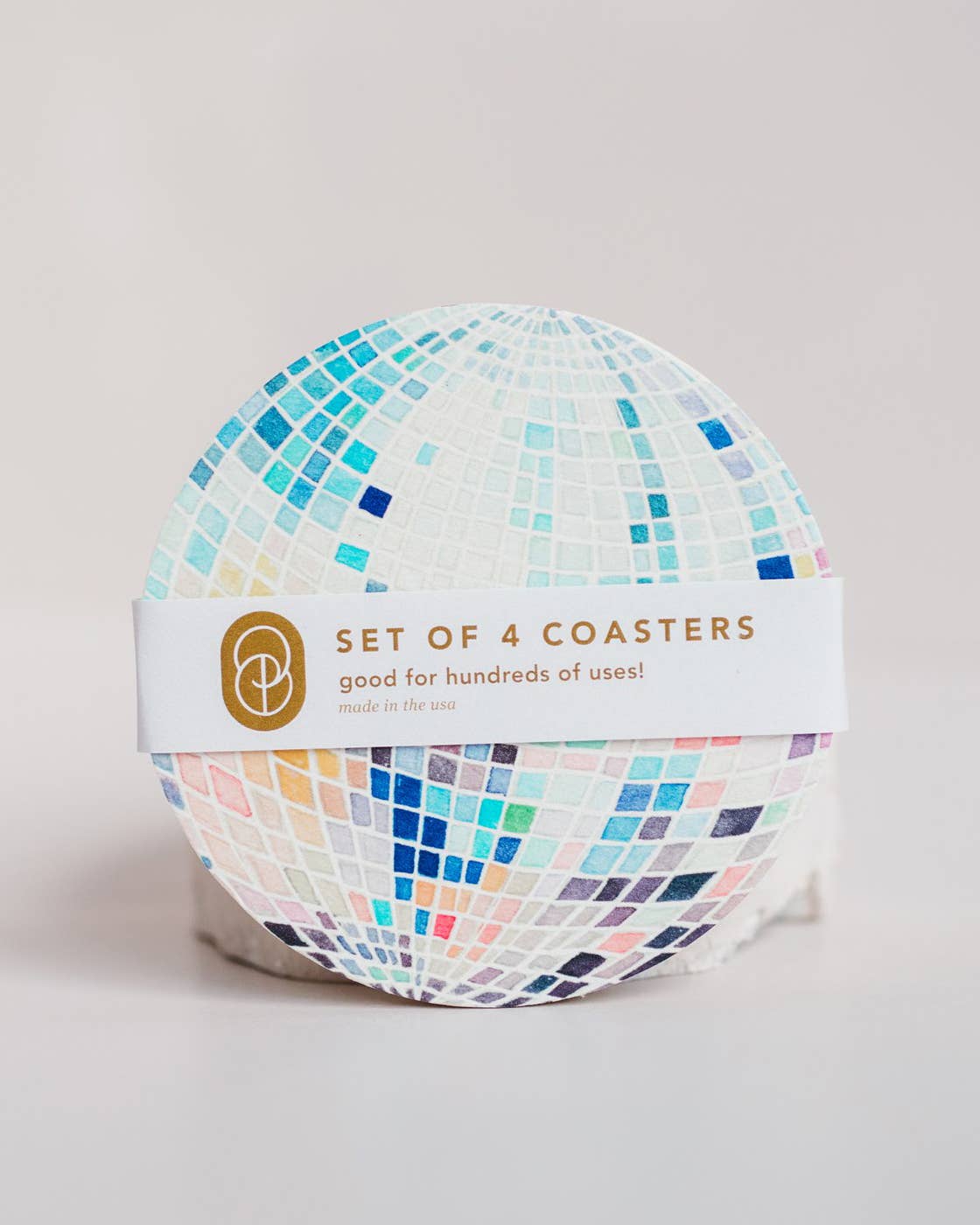 Rainbow Disco Ball Chipboard Coasters, Set of Four - Time's Reel