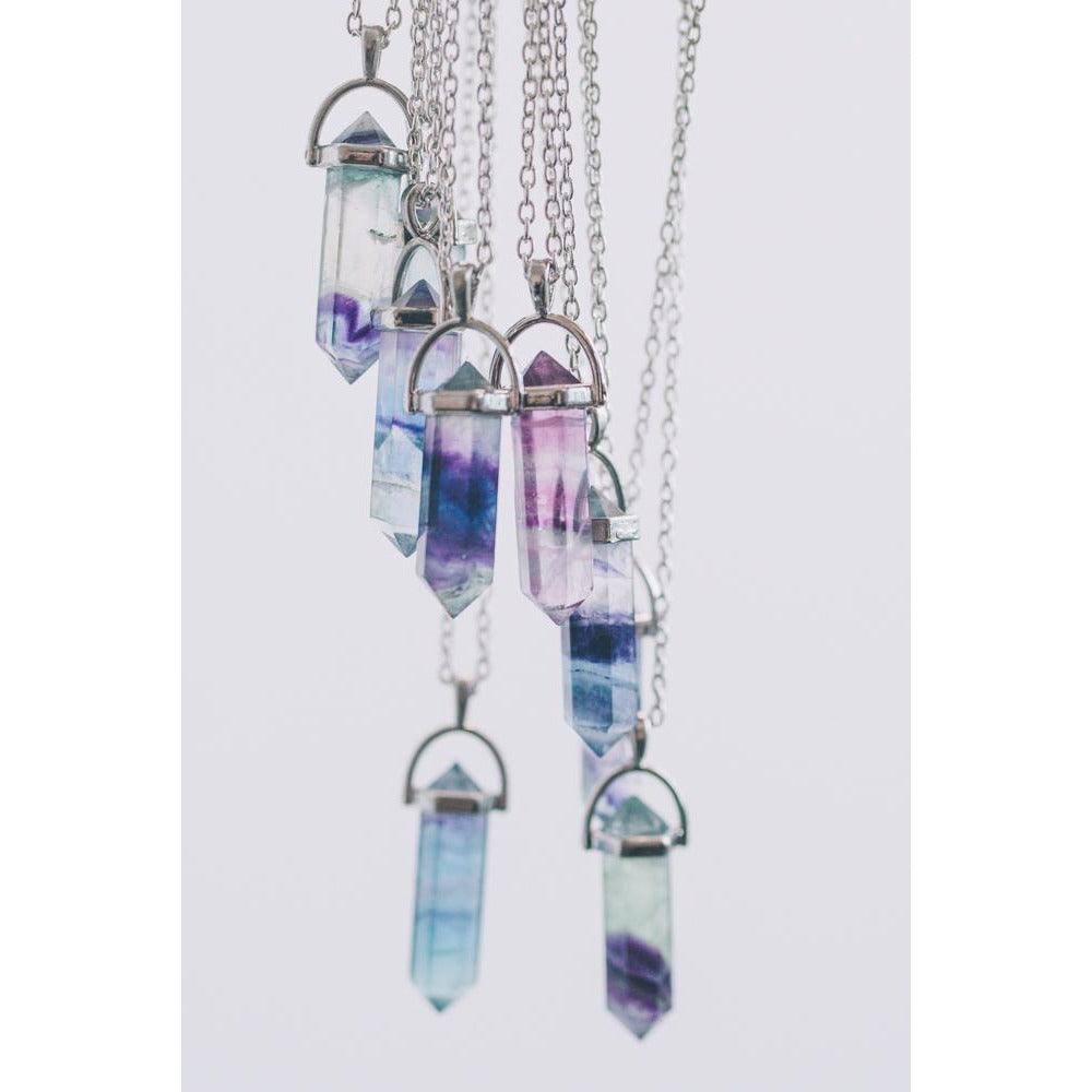 Rainbow Fluorite Crystal Necklace - timesreel
